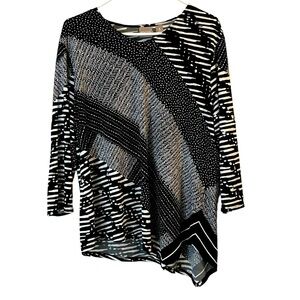 CHICO’S tunic top size large black white asymmetrical Chico’s size 3